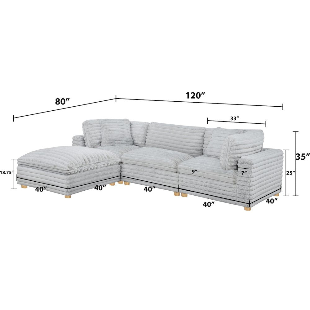 4-Piece Corduroy Modular Sectional, Light Gray