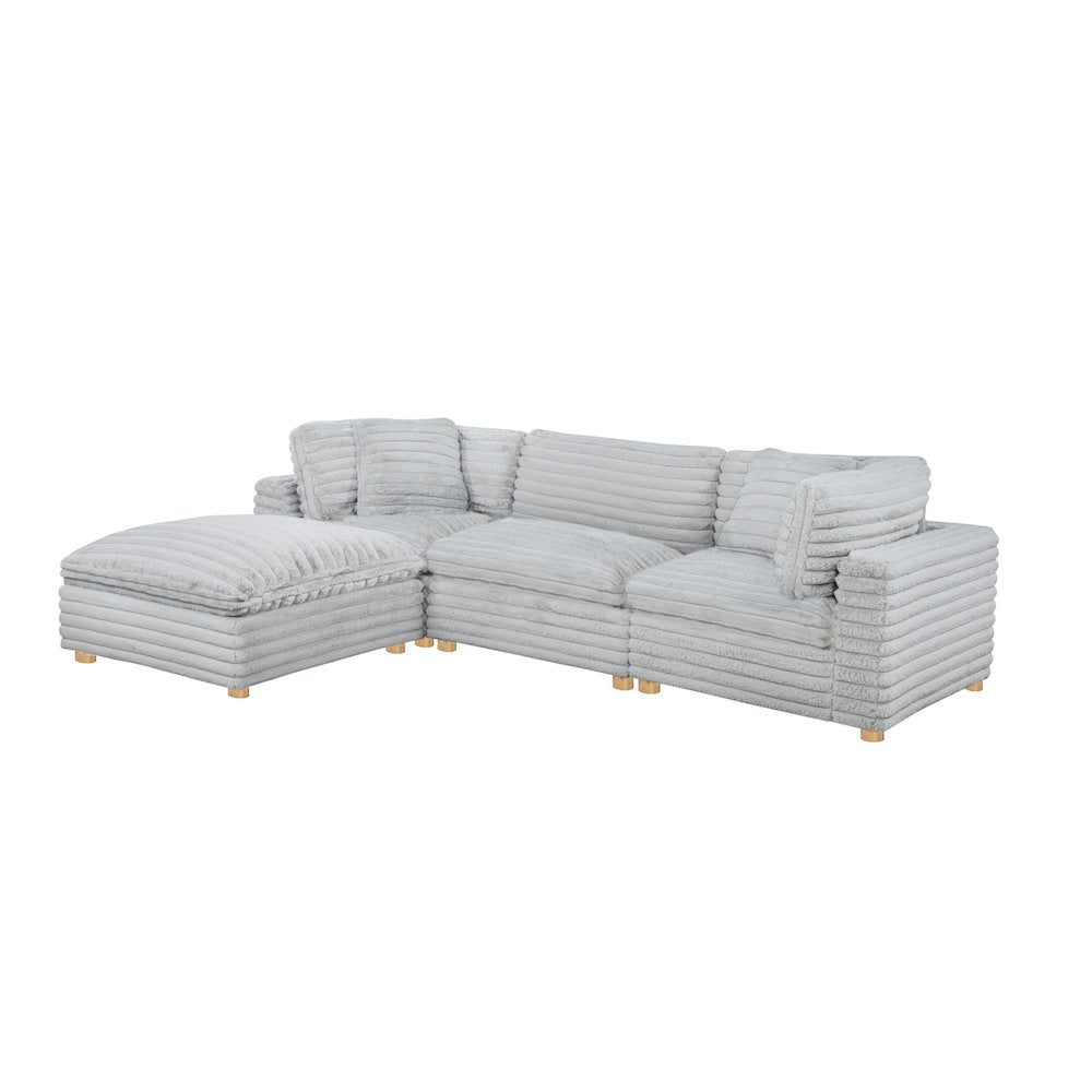 4-Piece Corduroy Modular Sectional, Light Gray