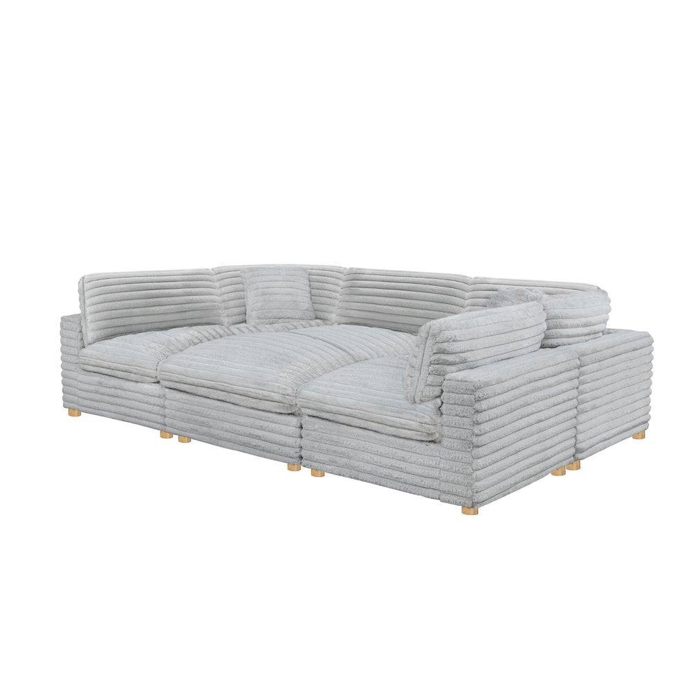 6-Piece Corduroy Modular Sectional, Light Gray