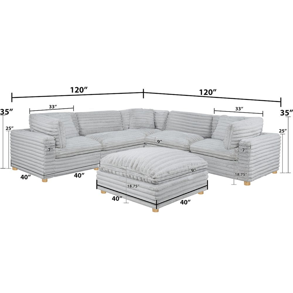6-Piece Corduroy Modular Sectional, Light Gray