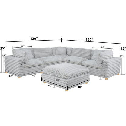 6-Piece Corduroy Modular Sectional, Light Gray