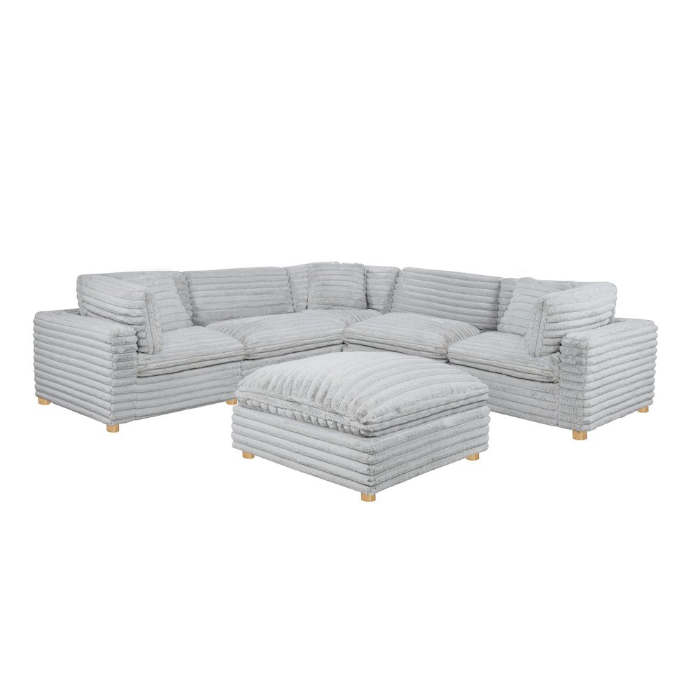 6-Piece Corduroy Modular Sectional, Light Gray