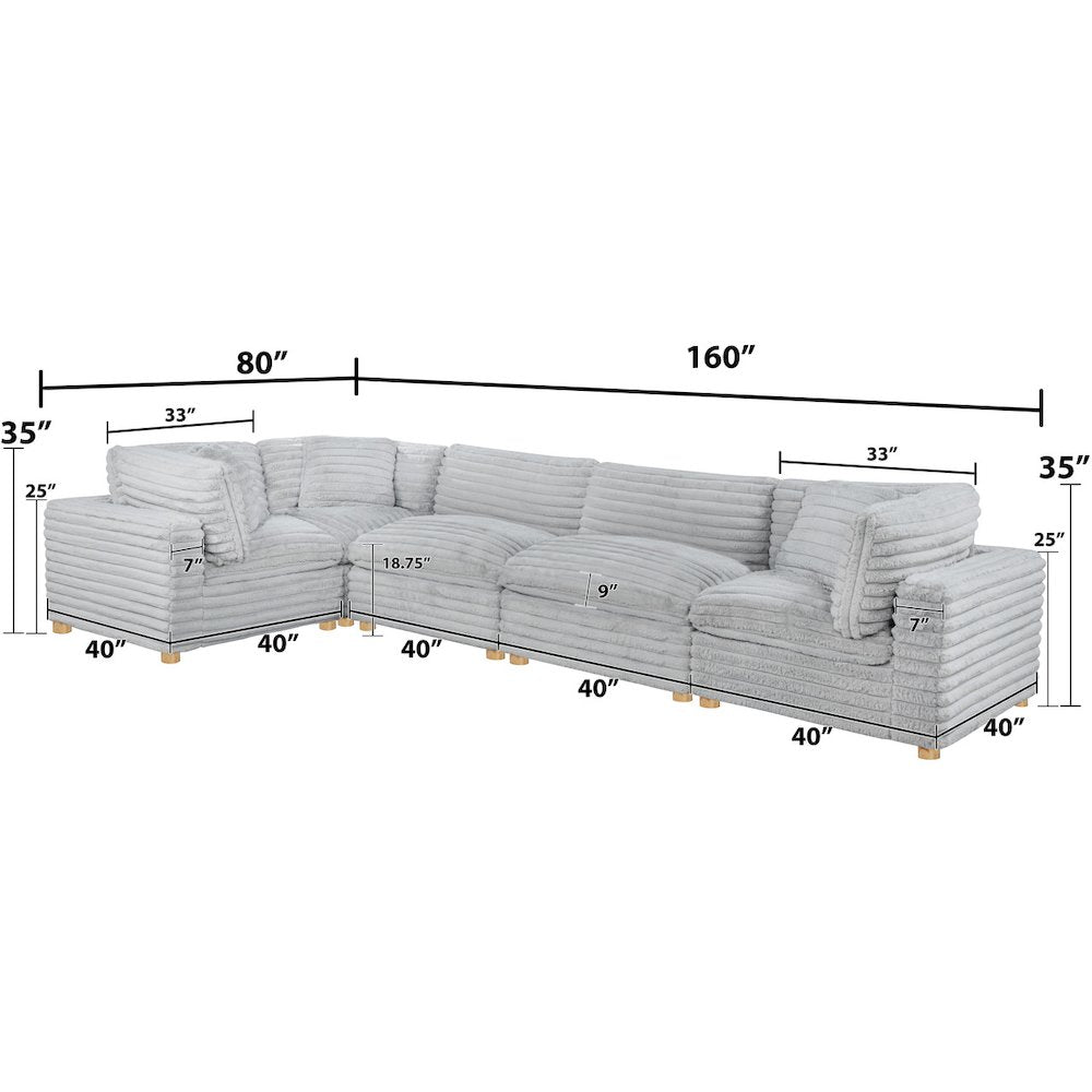 5-Piece Corduroy Modular Sectional, Light Gray