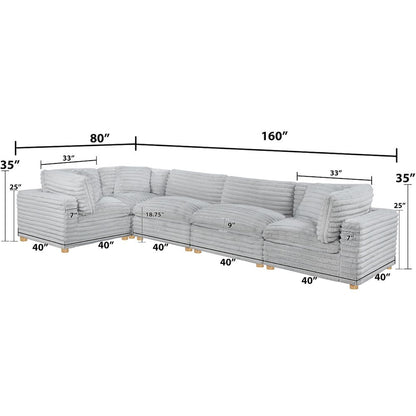 5-Piece Corduroy Modular Sectional, Light Gray