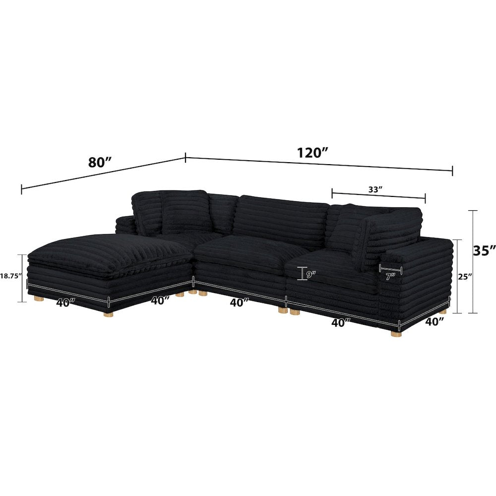 4-Piece Corduroy Modular Sectional, Black