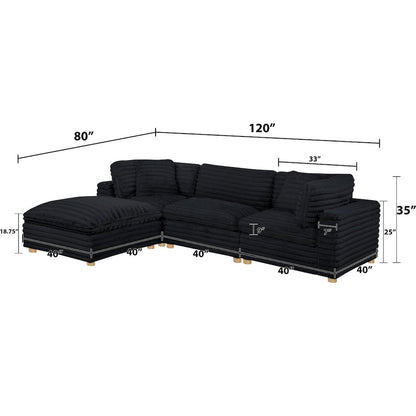 4-Piece Corduroy Modular Sectional, Black