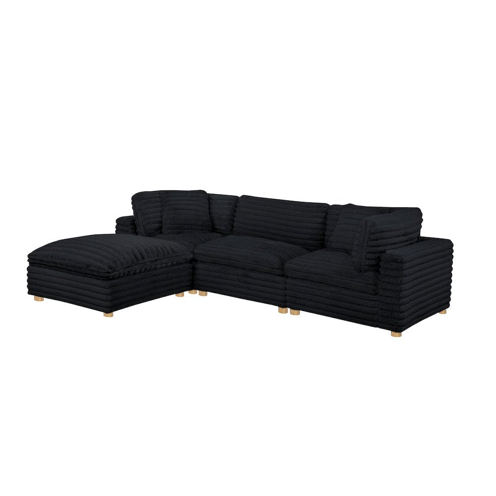 4-Piece Corduroy Modular Sectional, Black