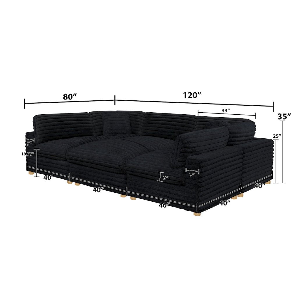 6-Piece Corduroy Modular Sectional, Black