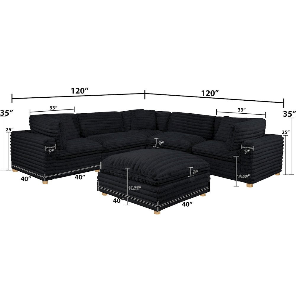 6-Piece Corduroy Modular Sectional, Black