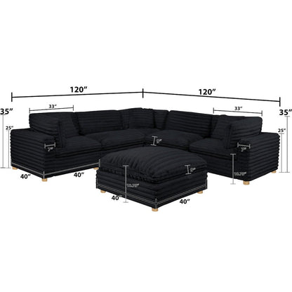 6-Piece Corduroy Modular Sectional, Black
