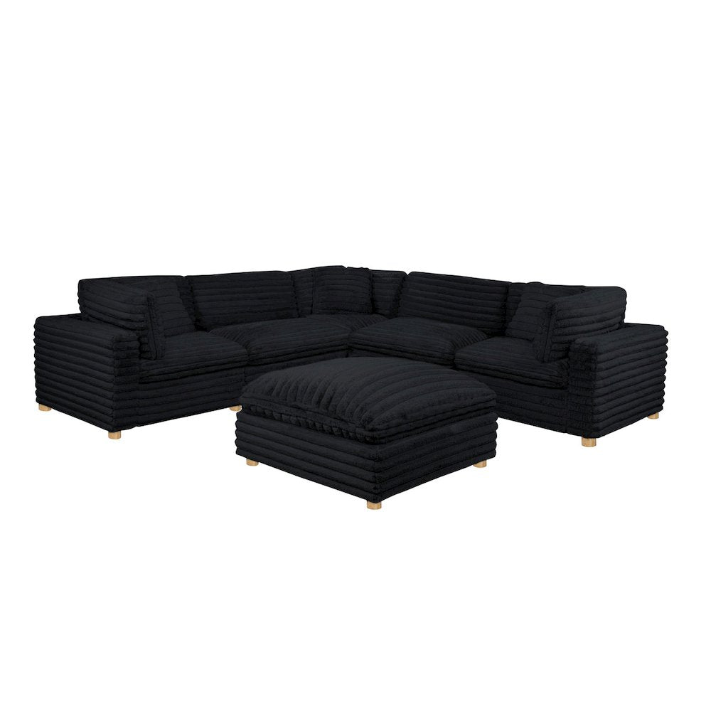 6-Piece Corduroy Modular Sectional, Black