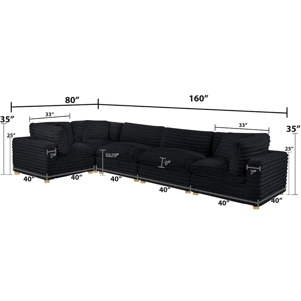 5-Piece Corduroy Modular Sectional, Black