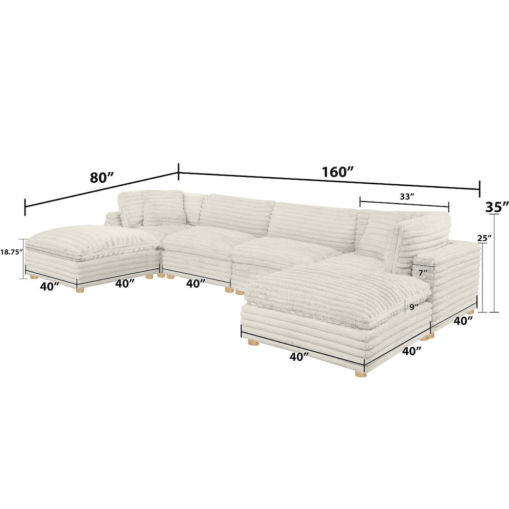 6-Piece Corduroy Modular Sectional, Beige
