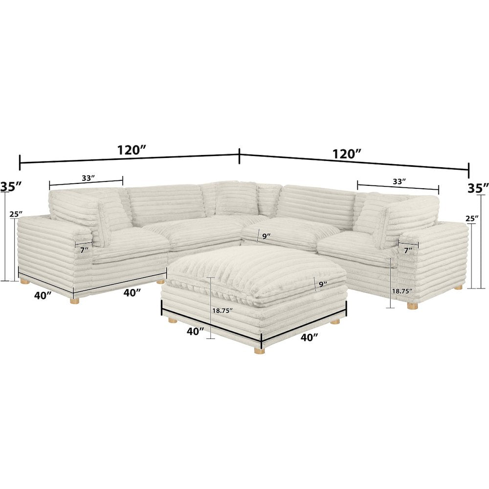 6-Piece Corduroy Modular Sectional, Beige