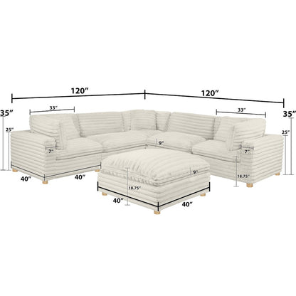 6-Piece Corduroy Modular Sectional, Beige