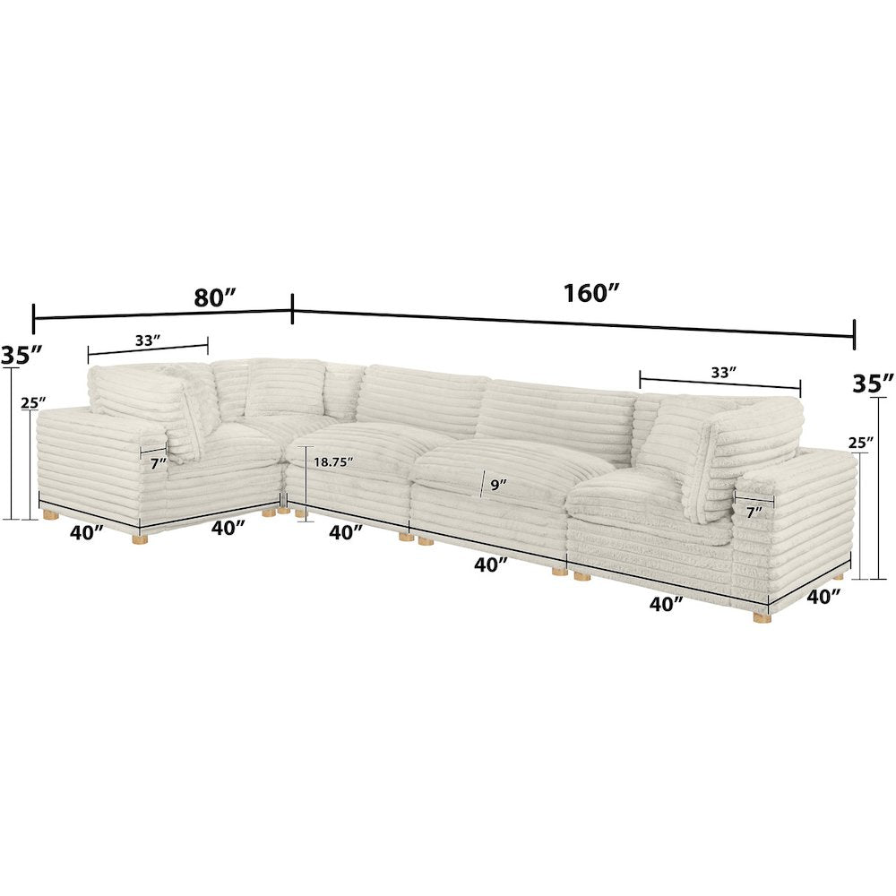 5-Piece Corduroy Modular Sectional, Beige
