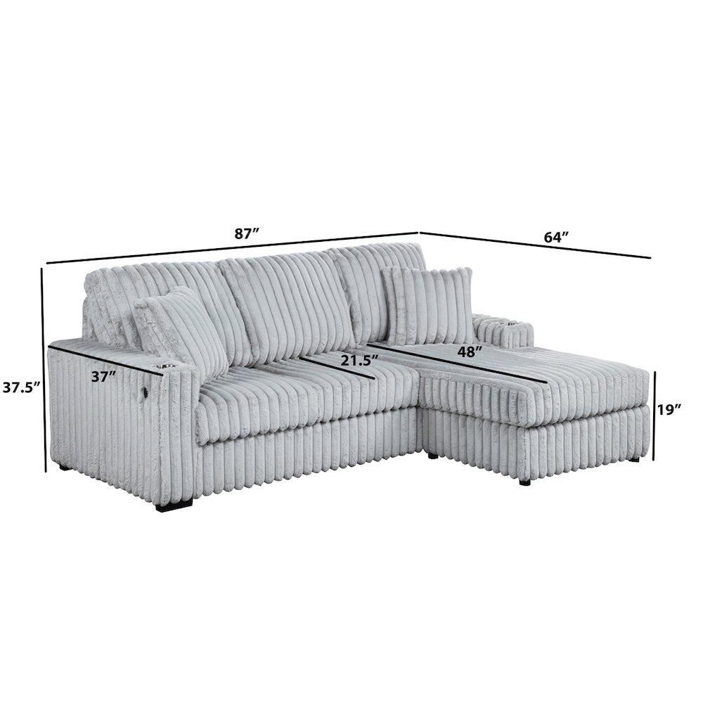 Corduroy Sectional w/ Reversible Ottoman