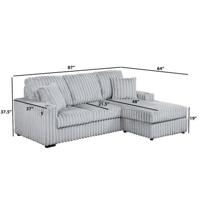 Corduroy Sectional w/ Reversible Ottoman