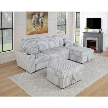 3PC Corduroy Sectional w/ Pull Out Loveseat