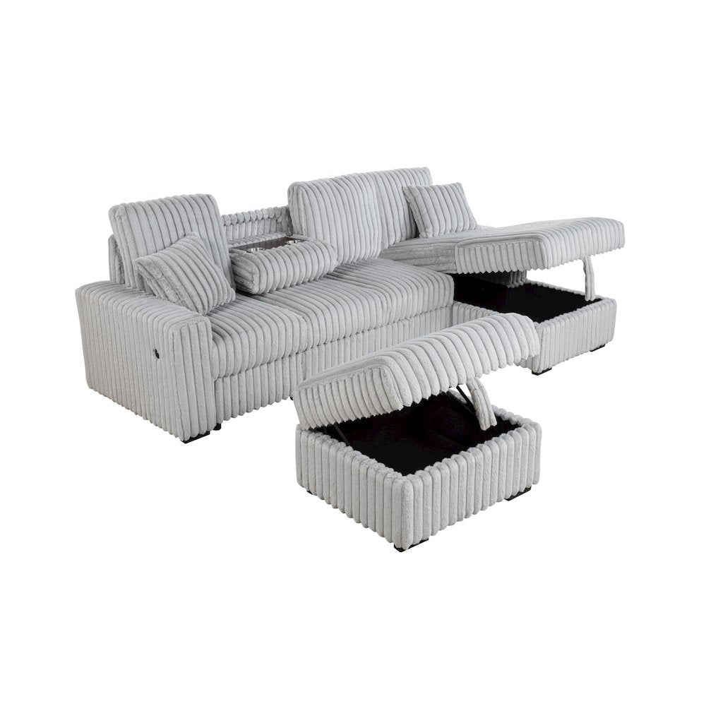 4PC Corduroy Sectional w/ Pull Out Loveseat
