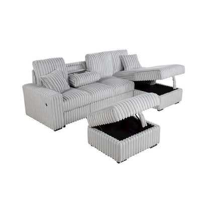 4PC Corduroy Sectional w/ Pull Out Loveseat