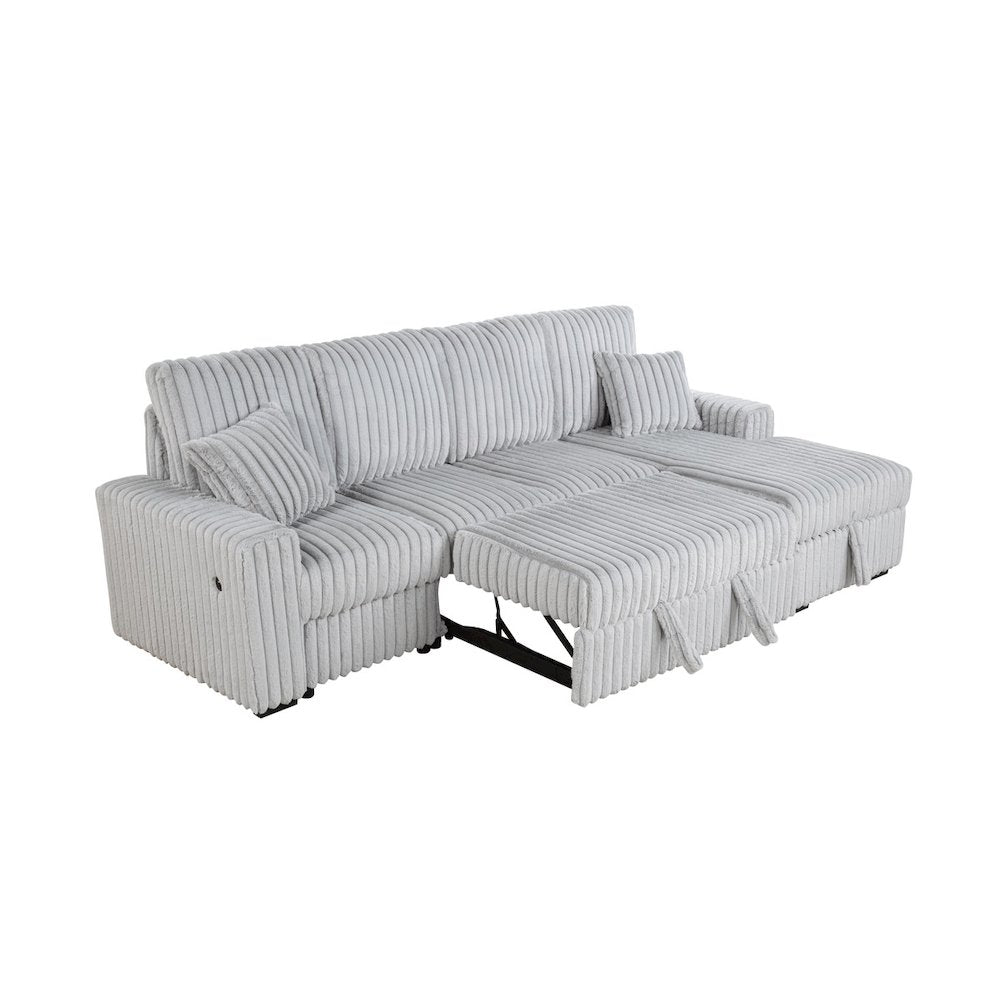 3PC Corduroy Sectional w/ Pull Out Loveseat