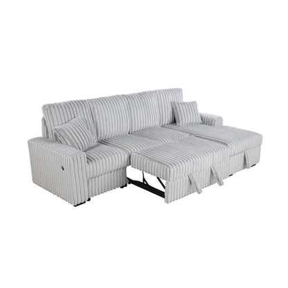 3PC Corduroy Sectional w/ Pull Out Loveseat