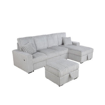 4PC Corduroy Sectional w/ Pull Out Loveseat