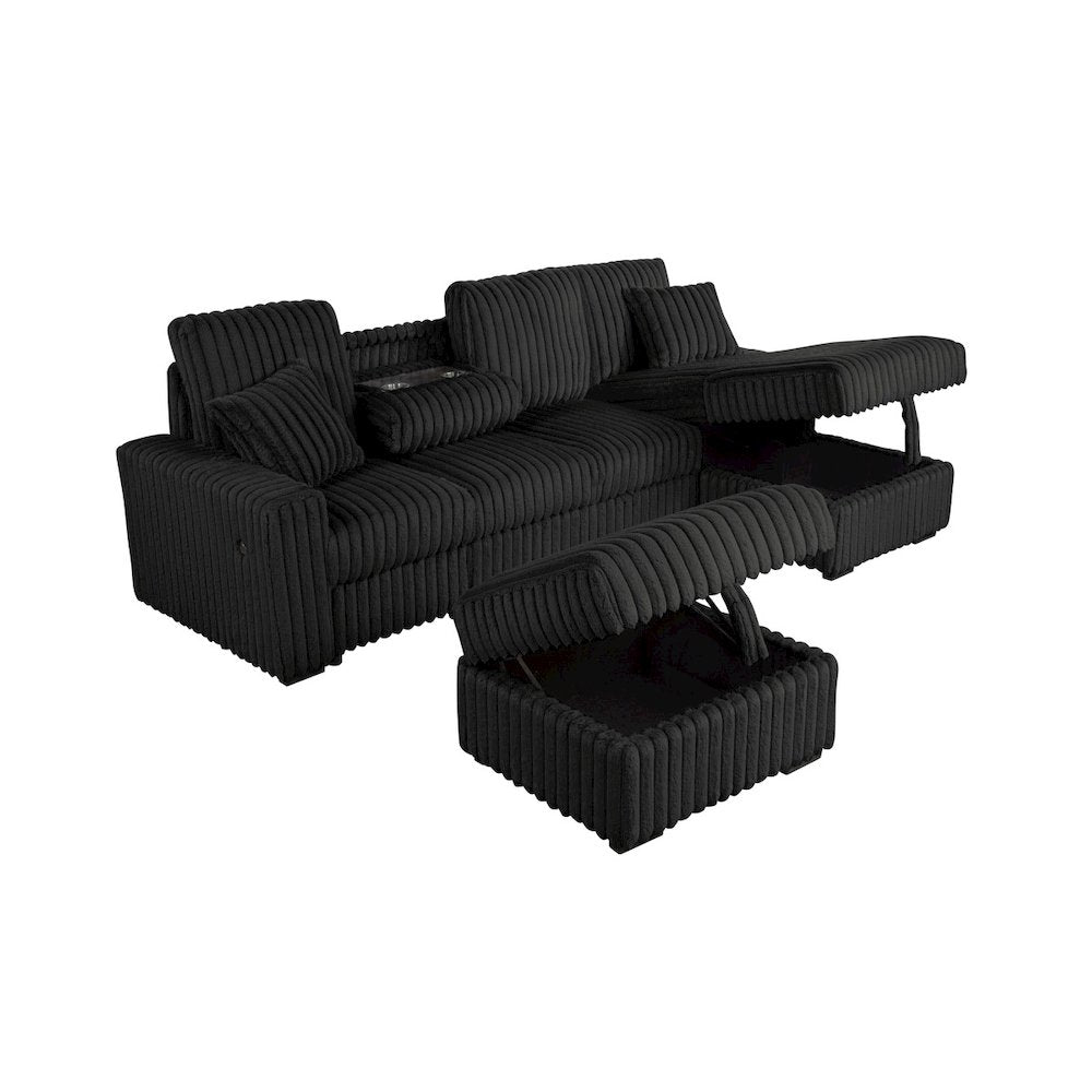 4PC Corduroy Sectional w/ Pull Out Loveseat
