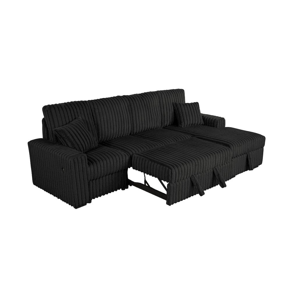 3PC Corduroy Sectional w/ Pull Out Loveseat