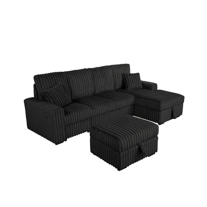4PC Corduroy Sectional w/ Pull Out Loveseat