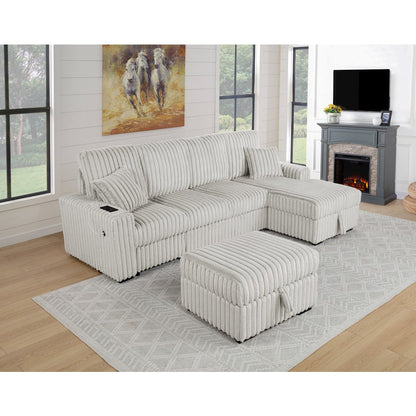 3PC Corduroy Sectional w/ Pull Out Loveseat