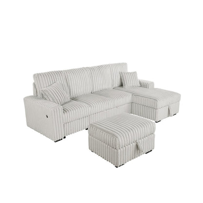 4PC Corduroy Sectional w/ Pull Out Loveseat