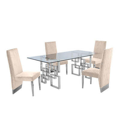 5 Piece Dining Set w/ Stainless Steel Table 844