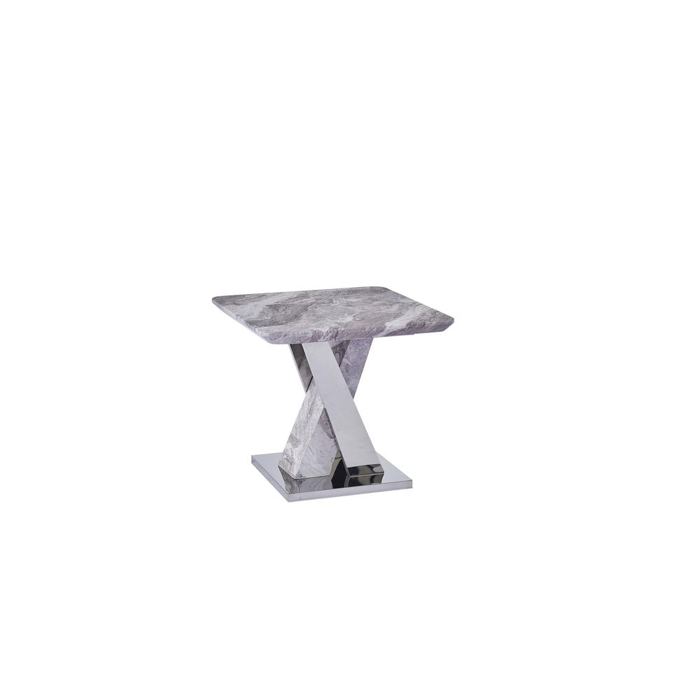 White Faux Marble End Table w/Stainless Steel X-Base