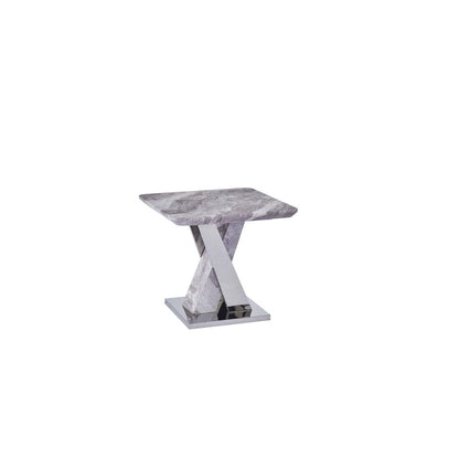 White Faux Marble End Table w/Stainless Steel X-Base