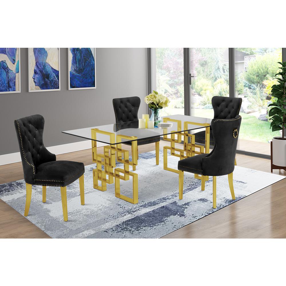 Classic 5 Piece Dining Set With Glass Table Top and Stainless Steel Legs, Black