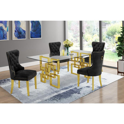 Classic 5 Piece Dining Set With Glass Table Top and Stainless Steel Legs, Black