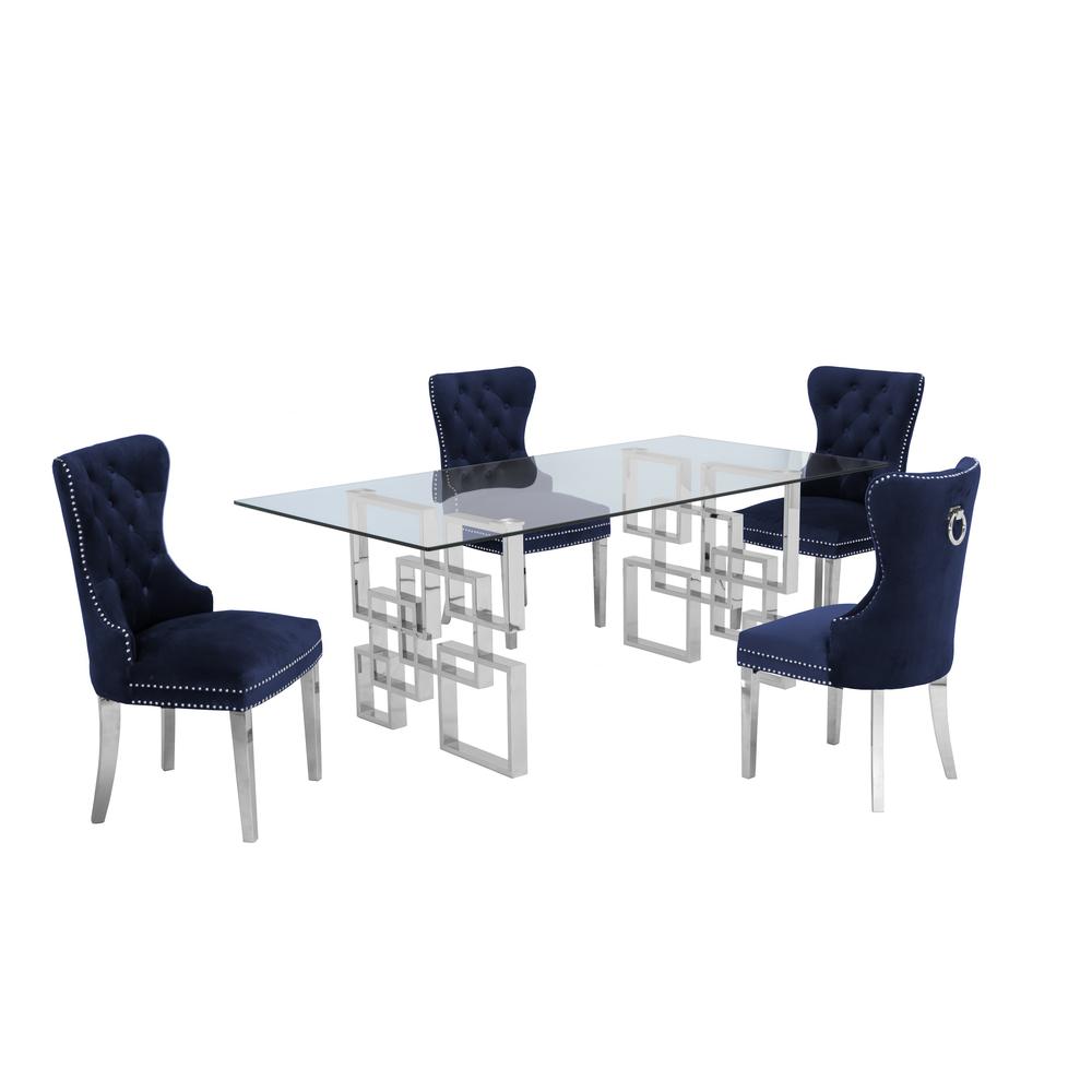 Stainless Steel 5 Piece Dining Set, Navy Velvet 547