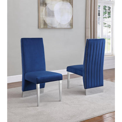 White Marble Lazy-Susan Dining Set Pleated Chairs in Navy Blue Velvet