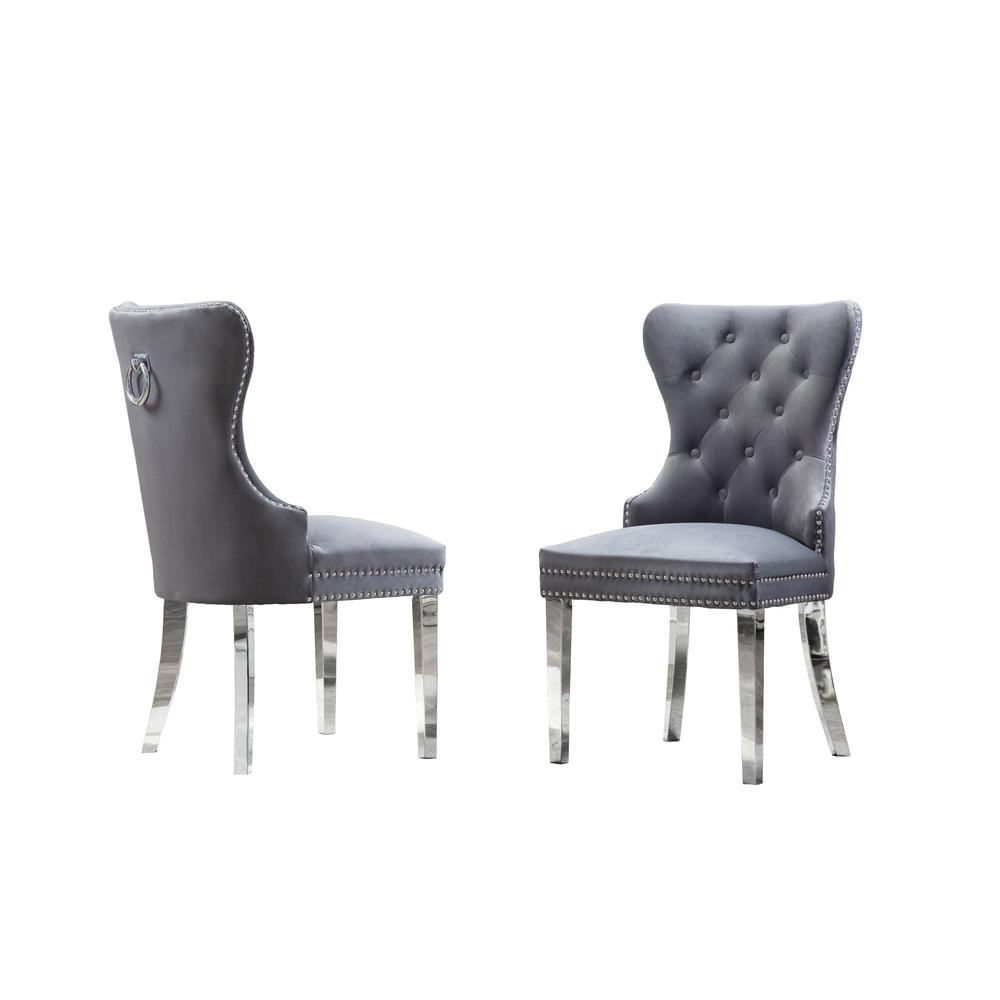 White Marble Round 5 piece Dining Set Ring Chairs in Dark Gray Velvet - Lazy Susan