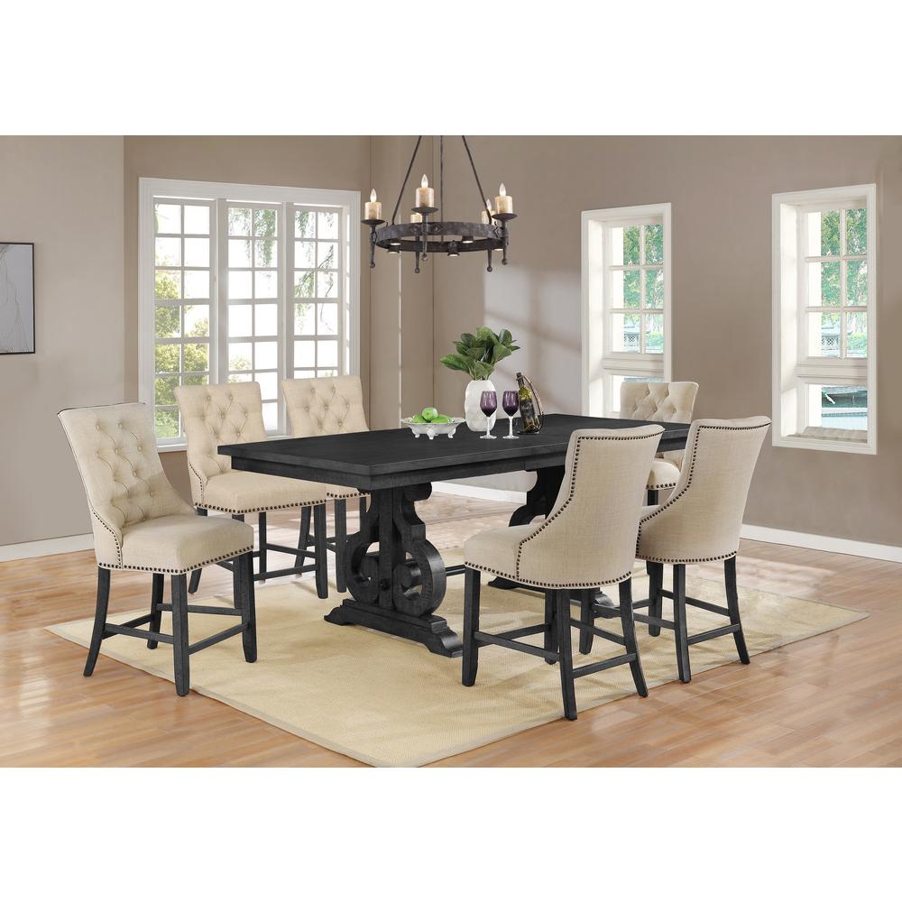 7pc Counter Height Extendable Dining Set, 6 Chairs in Beige, Table w/Center 18" Leaf