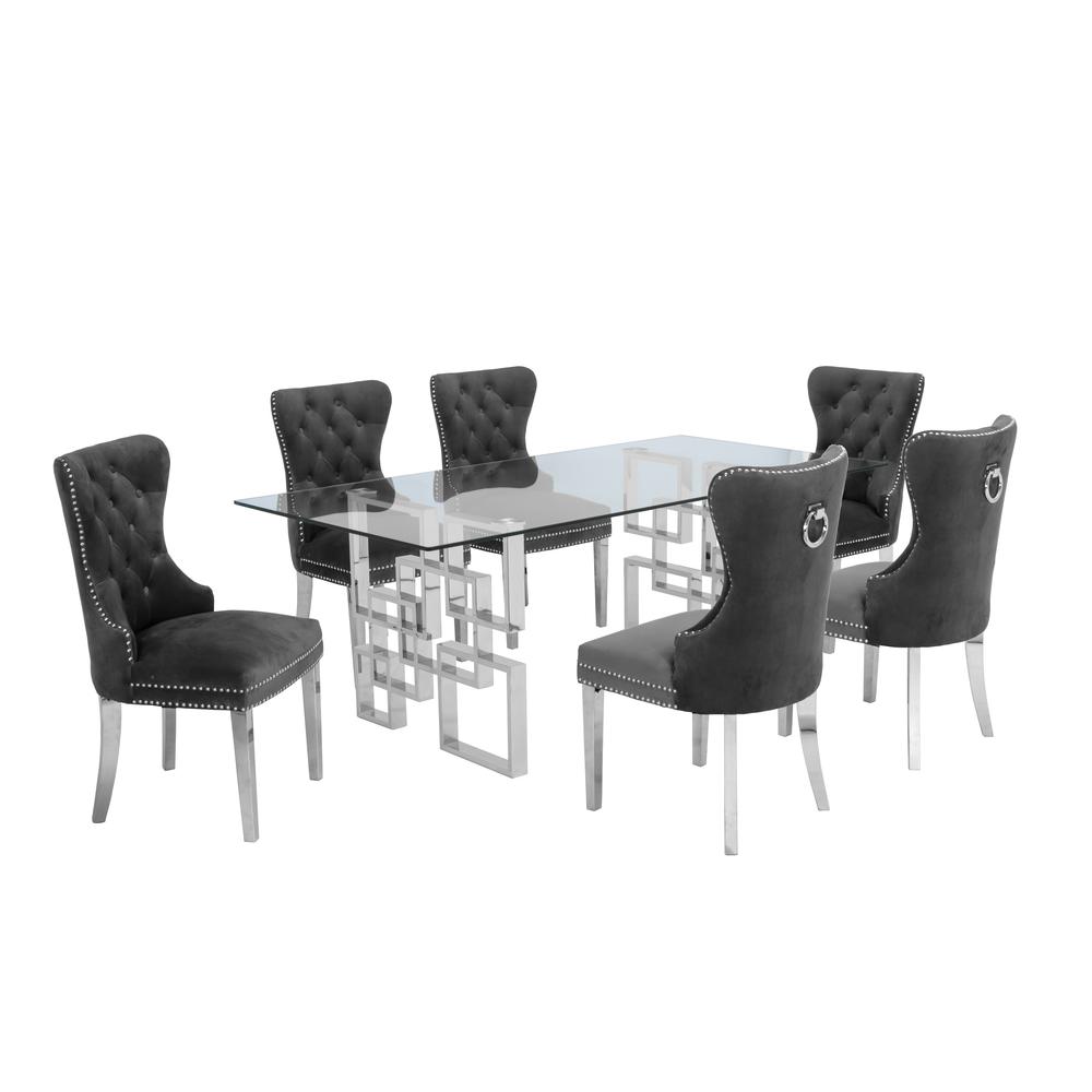 Stainless Steel 7 Piece Dining Set, Dark Grey Velvet 578