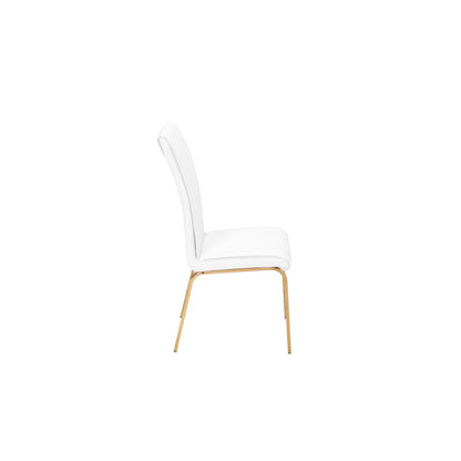 Faux Leather Dining Side Chairs, Chrome Gold Legs (Set of 2) - White