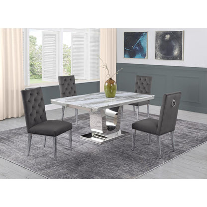White Marble 5pc Set Ring Chairs in Dark Grey Velvet