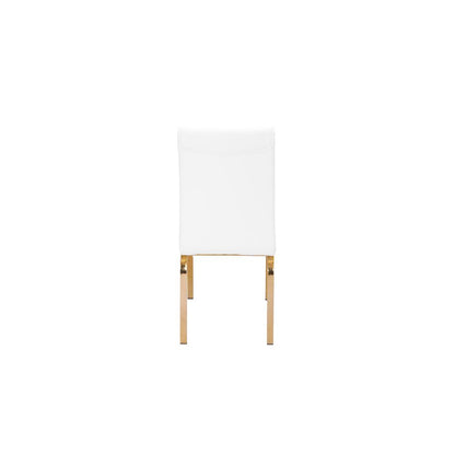 Faux Leather Dining Side Chairs, Chrome Gold Legs (Set of 2) - White