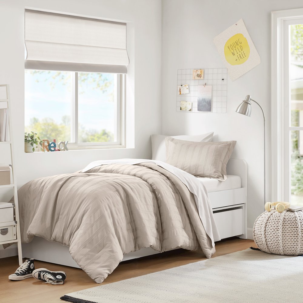 Logan Woven Striped Comforter Set, Neutral color