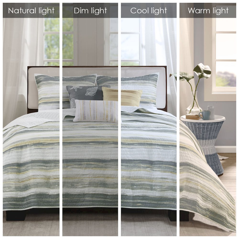 6 Piece Printed Quilt Set with Throw Pillows