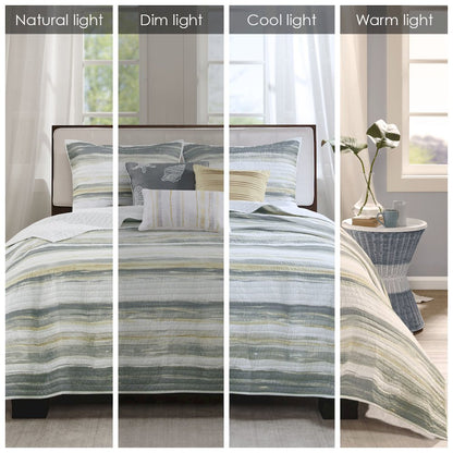 6 Piece Printed Quilt Set with Throw Pillows