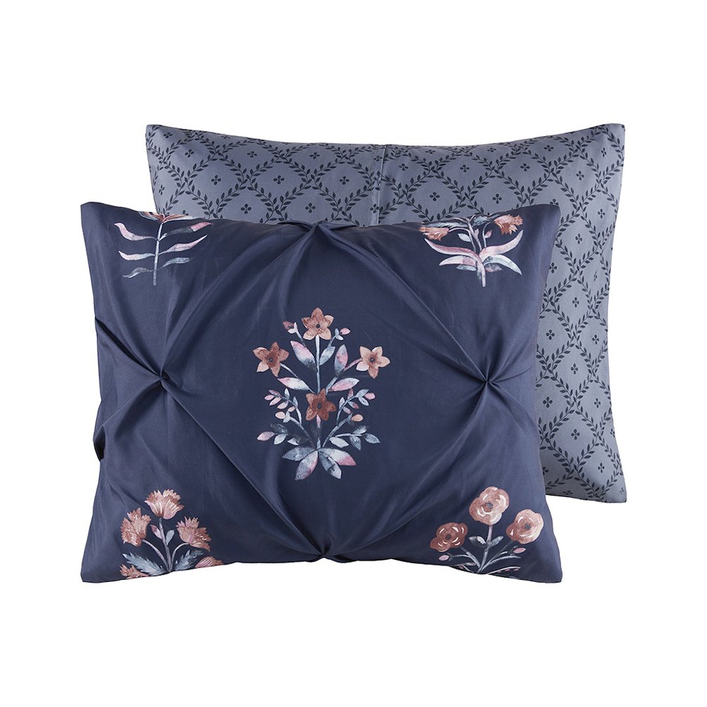 Marfa 3 Piece Pintuck Duvet Cover Set in Navy Color